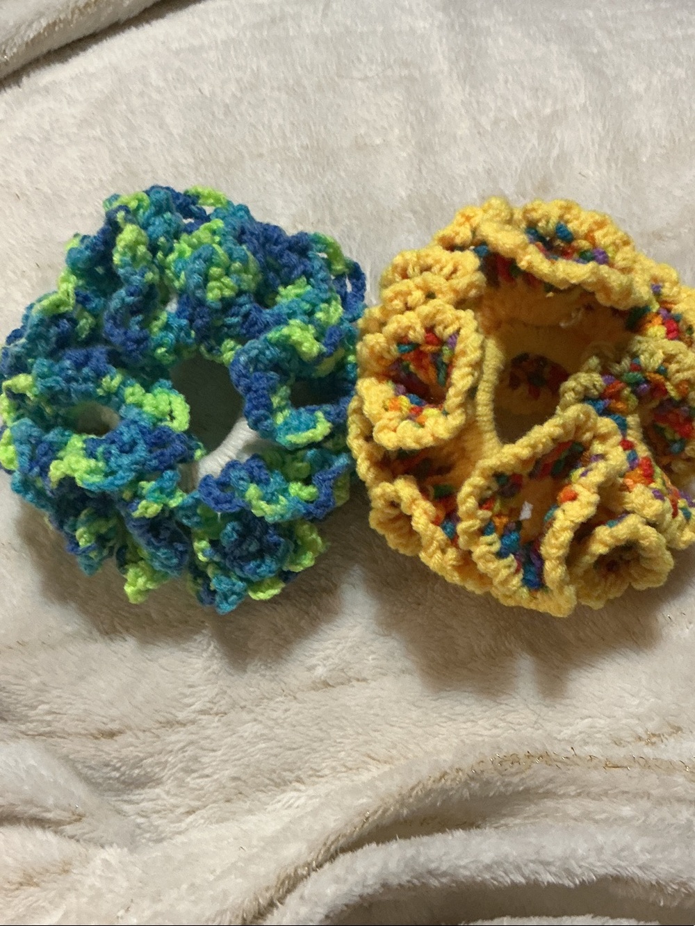 Crochet Scrunchies - Yellow & Blue Multicolor